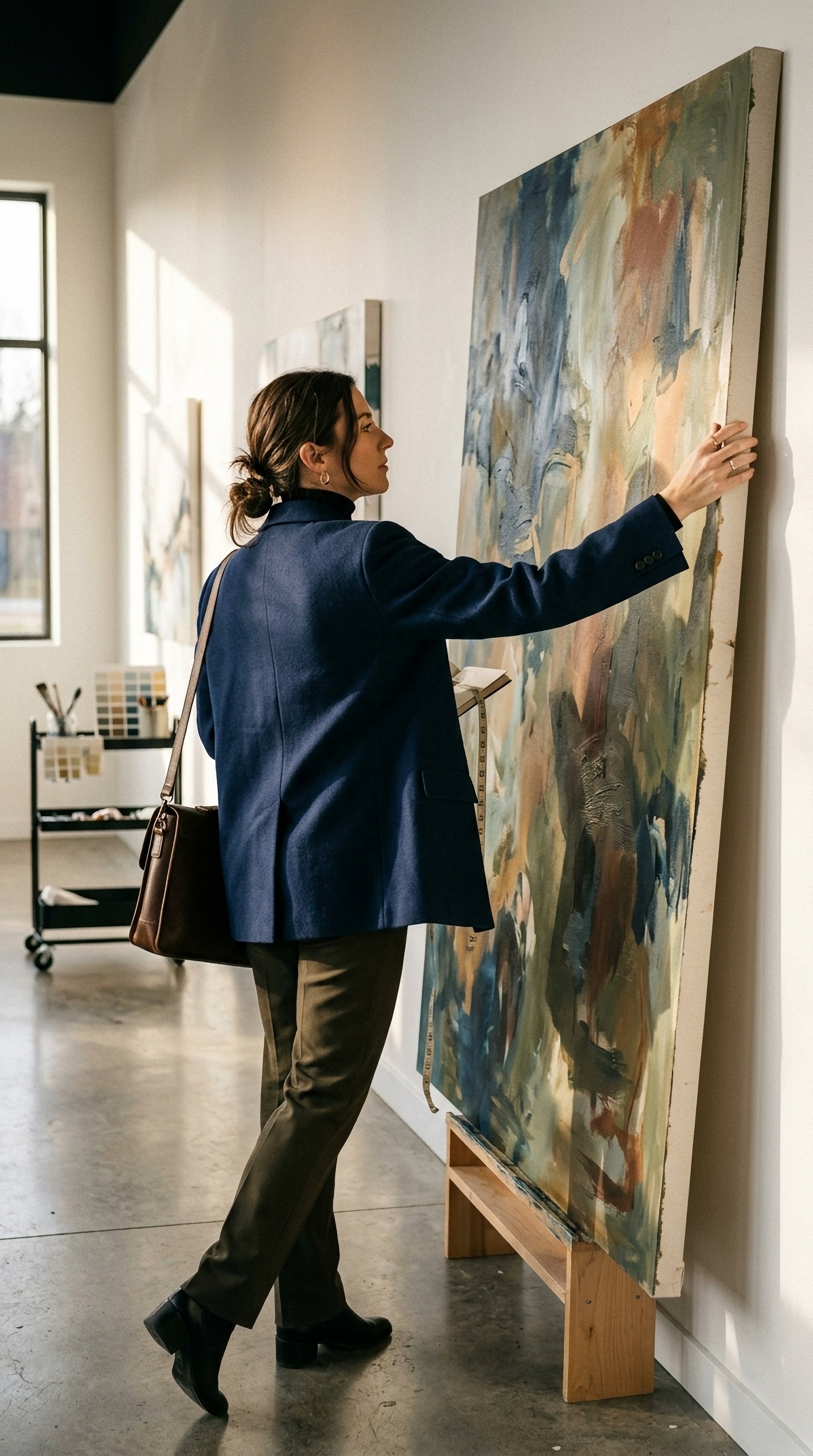 Designer reviewing art