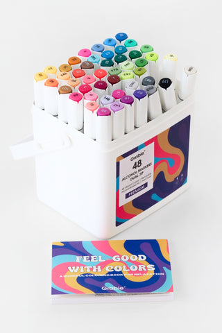 Dual-Tip Alcohol-Based Marker Set of 48 with Coloring Book