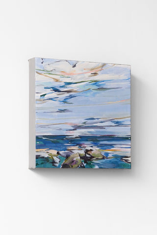 Abstract painting by Jeff Fitzgerald on a white wall