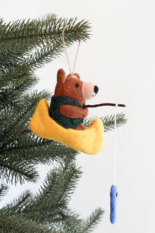 Handmade Felt Bear Fishing Ornament