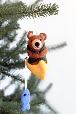 Handmade Felt Bear Fishing Ornament