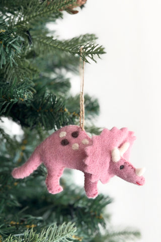 Handmade Felt Pink Triceratops Ornament