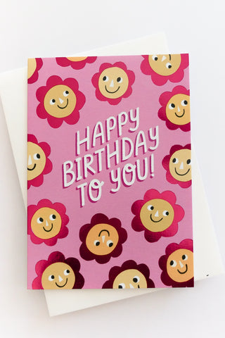 Flower Faces Birthday Greeting Card