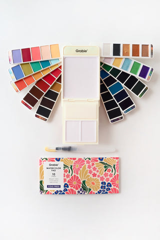 Foldable Watercolor Set Of 56 With Water Brush Pen