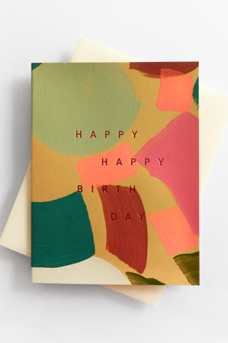 Colorful birthday card with abstract design and 'Happy Birthday' text on a white background