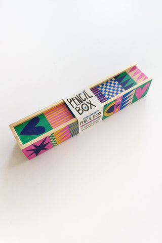 Geo Love Wooden Pencil Box Colored Pencils