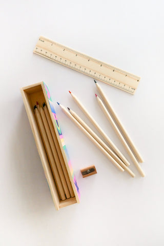 Geo Love Wooden Pencil Box Colored Pencils