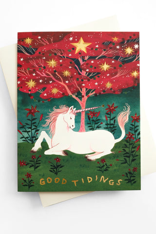 Good Tidings Unicorn Greeting Card