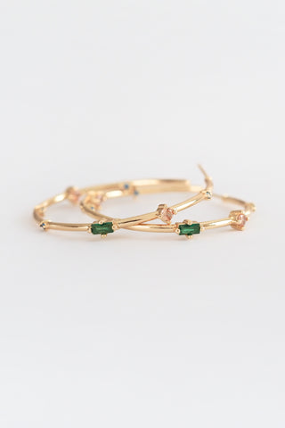 Green Baguette Hoop Earrings