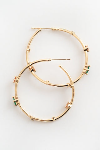 Green Baguette Hoop Earrings