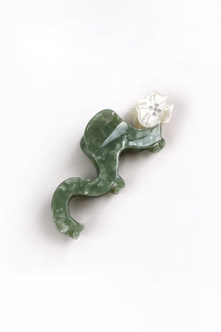 Green Flower Claw Clip