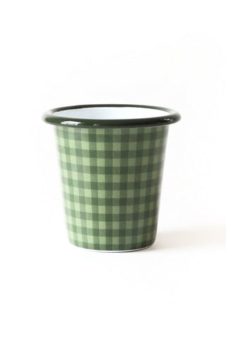 Forest Green Plaid Enamel Short Tumbler