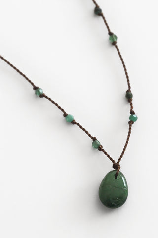 Knotted Chrome Diopside + Emerald Necklace