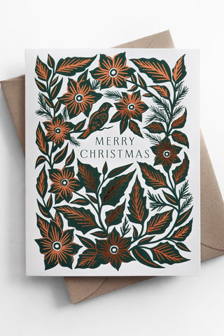 Green + Gold Poinsettia Greeting Card