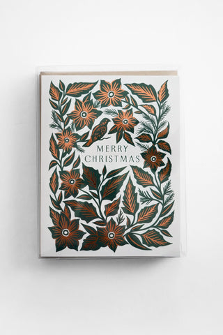 Green + Gold Poinsettia Greeting Card Set