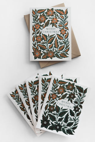 Green + Gold Poinsettia Greeting Card Set