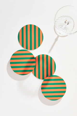 Green + Orange Striped Reusable Coaster Set