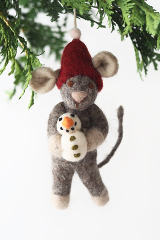 Grey Mouse + Snowman Felt Ornament