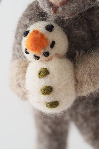 Grey Mouse + Snowman Felt Ornament