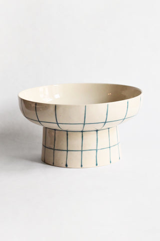 Hand-Painted Stoneware Pedestal Bowl