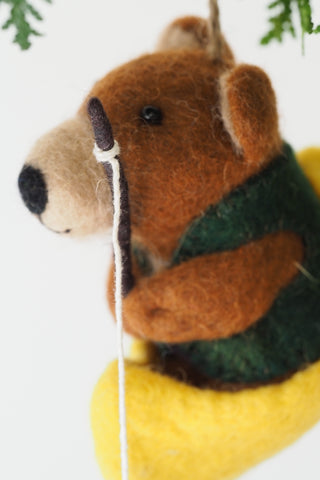 Handmade Felt Bear Fishing Ornament