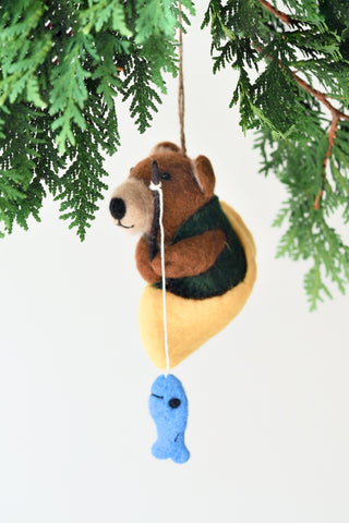 Handmade Felt Bear Fishing Ornament