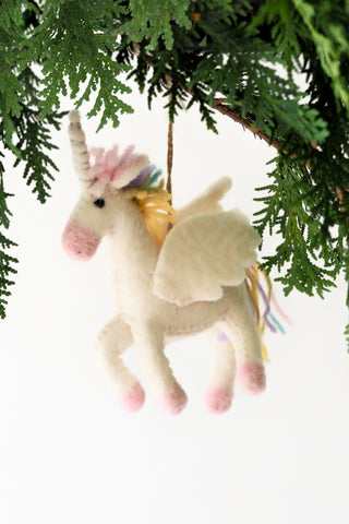 Handmade Felt Prancing Unicorn Ornament