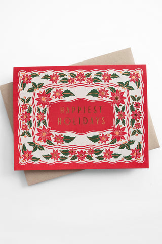 Happiest Holidays Poinsettia Waves Greeting Card
