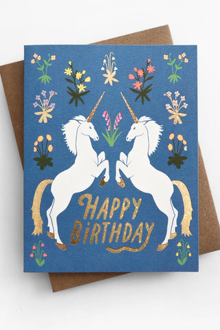 Happy Birthday Blue Unicorns Greeting Card
