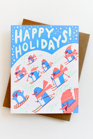 Happy Holidays Penguins Greeting Card