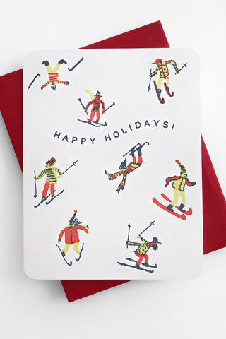 Happy Holidays Skiers Greeting Card