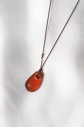 Hessanite + Ruby 18kt Gold Necklace