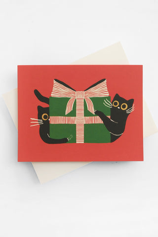 Holiday Black Cat Greeting Card