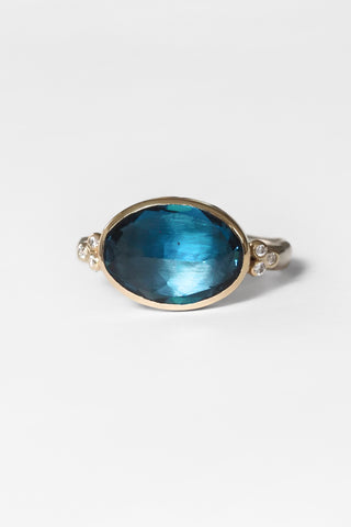 Inverted London Blue Topaz + Diamond Cluster Ring