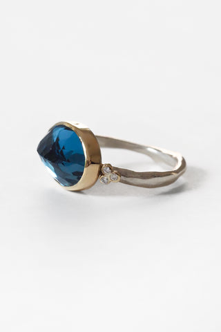Inverted London Blue Topaz + Diamond Cluster Ring