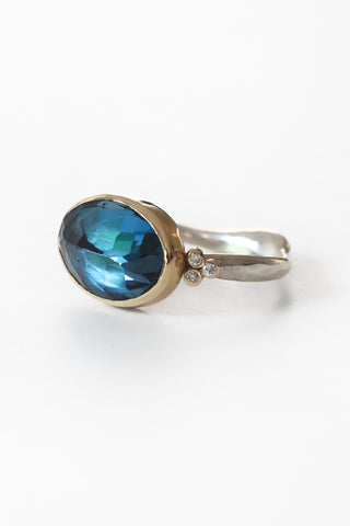 Inverted London Blue Topaz + Diamond Cluster Ring