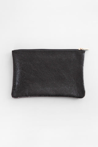 Iridescent Black Leather Zip Pouch
