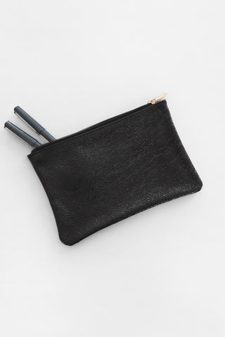 Iridescent Black Leather Zip Pouch
