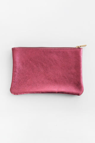 Iridescent Dark Pink Leather Zip Pouch