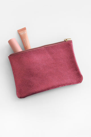 Iridescent Dark Pink Leather Zip Pouch