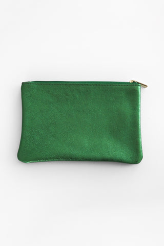 Iridescent Emerald Green Leather Zip Pouch