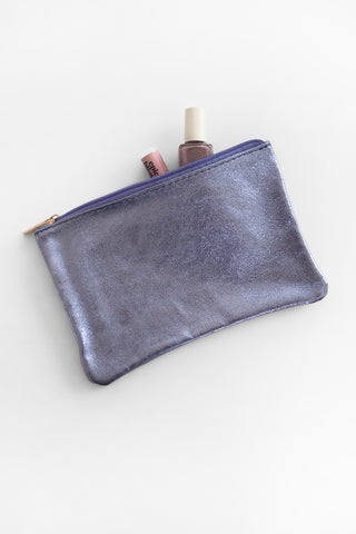 Iridescent Lavender Leather Zip Pouch