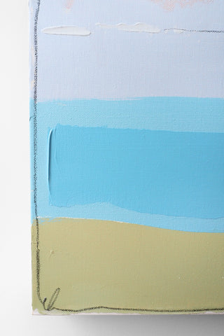 Close-up of an abstract painting with blue and green gradient pattern
