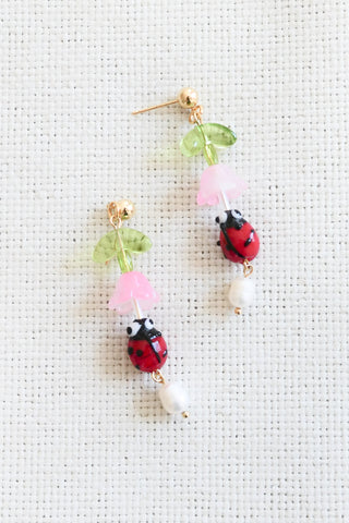 Ladybug and Freshwater Pearl Earrings