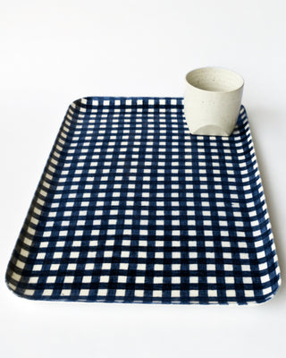Large Coated Linen Tray, Navy Check