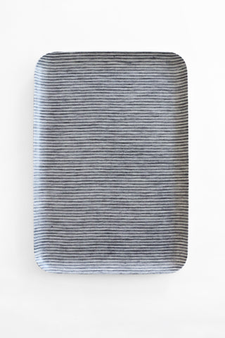 Large Grey White Stripe Coated Linen Tray