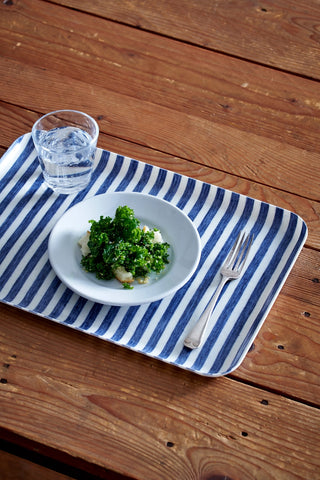 Large White Blue Stripe Coated Linen Tray