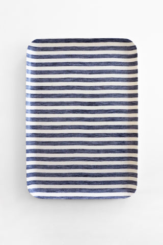 Large White Blue Stripe Coated Linen Tray
