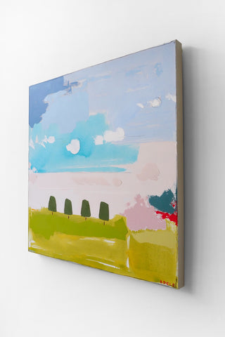 Abstract landscape painting on a white wall