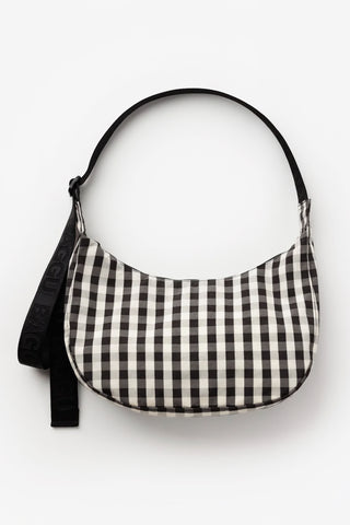 Medium Black + Cream Gingham Crescent Bag